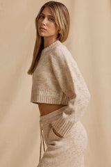 Ribbed Knit Cropped Jumper in Cream Marl