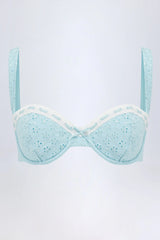 Broderie Anglaise Underwired Balconette Bikini Top in Powder Blue