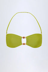 Bead-Embellished Bandeau Bikini Top in Olive Green