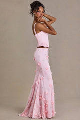 Premium Satin Lace-Up Corset Top in Baby Pink