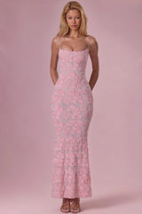 Embellished Square Neck Maxi Dress in Blush Pink