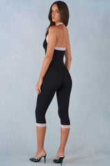 Modal Lace-Trim Capri Jumpsuit  in Black