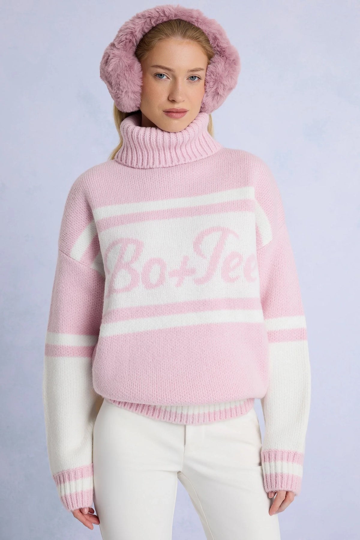Knit Turtleneck Oversized Jumper in Powder Pink