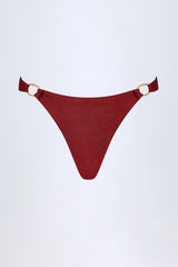 Hardware-Detail Thong Bikini Bottoms in Dark Cherry