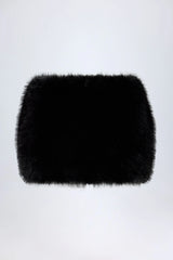 Buckle-Detail Faux Fur Micro Mini Skirt in Black