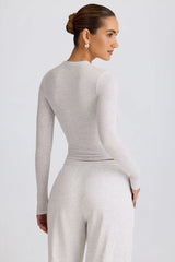 Ribbed Modal Long-Sleeve Top in Grey Marl