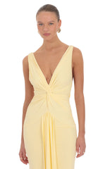 Twist Front Plunge Maxi Dress in Butter Yellow