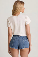 Low-Rise Hot Pants in Mid-Blue