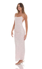 Iridescent Sequin Bodycon Maxi Dress in Pink