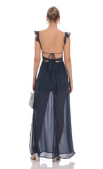 Shimmer Chiffon Maxi Dress in Navy
