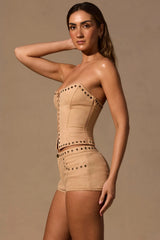 Low-Rise Mini Shorts in Tan