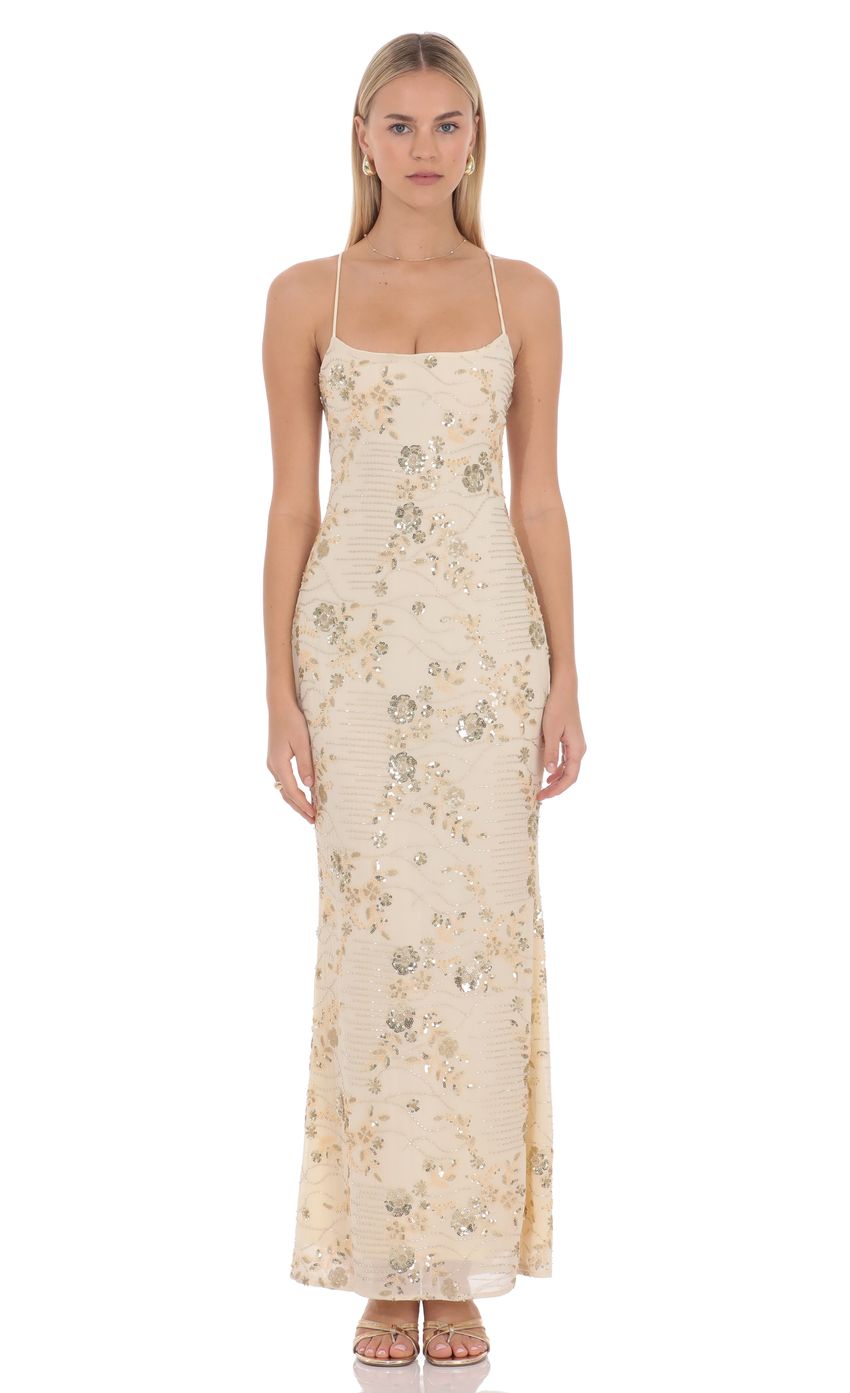 Lilia Embellished Maxi Dress in Cream