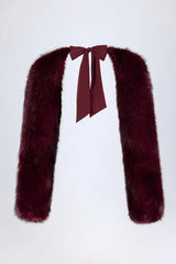 Faux Fur Tie-up Sleeves in Wine