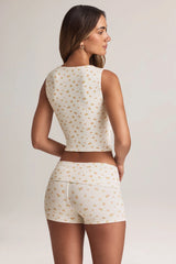 Modal Ribbed Button-Up Vest Top in Floral Print