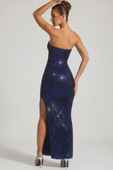 Embellished Plunge Gown in Navy