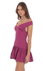 Off Shoulder Drop Waist Dress in Magenta