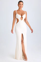 Ruffle-Appliqué Cut-Out Maxi Dress in White