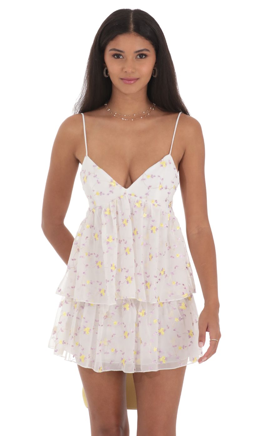 Floral Ruffle Tiered Dress in White