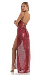Sequin Cowl Neck Maxi Dress in Red