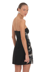 Silver Floral Sequin Mini Dress in Black