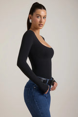 Seamless Long-Sleeve Bodysuit in Black