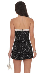 Polka Dot Ruched Trim Dress in Black