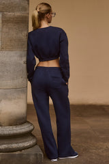 Premium Brushed Jersey Wide-Leg Joggers in Classic Navy