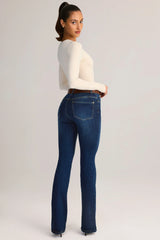 Denim Mid-Rise Flared Jeans in Indigo