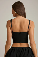 Cut-Out Bow-Detail Corset Top in Black