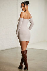 Cold Shoulder Long Sleeve Mini Dress in Chocolate