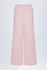 Wide-Leg Cotton-Poplin Trousers in Pink White Stripe