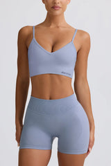 Define Luxe V-Neck Sports Bra in Blue Grey