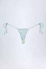 Side-Tie Thong Bikini Bottoms in Blue Floral