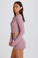 Ribbed Knit Button Cardigan in Mauve