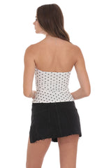 Mesh Polka Dot Ruched Tube Top in White