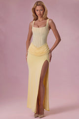 Premium Mesh Draped Bridesmaid Dress in Butter Yellow