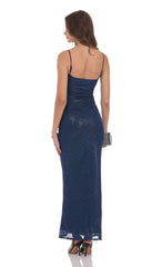 Foil Mesh Bodycon Maxi Dress in Navy