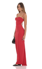 Ruched Open Back Maxi Dress in Red