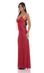 Satin Back Tie Maxi Dress in Red