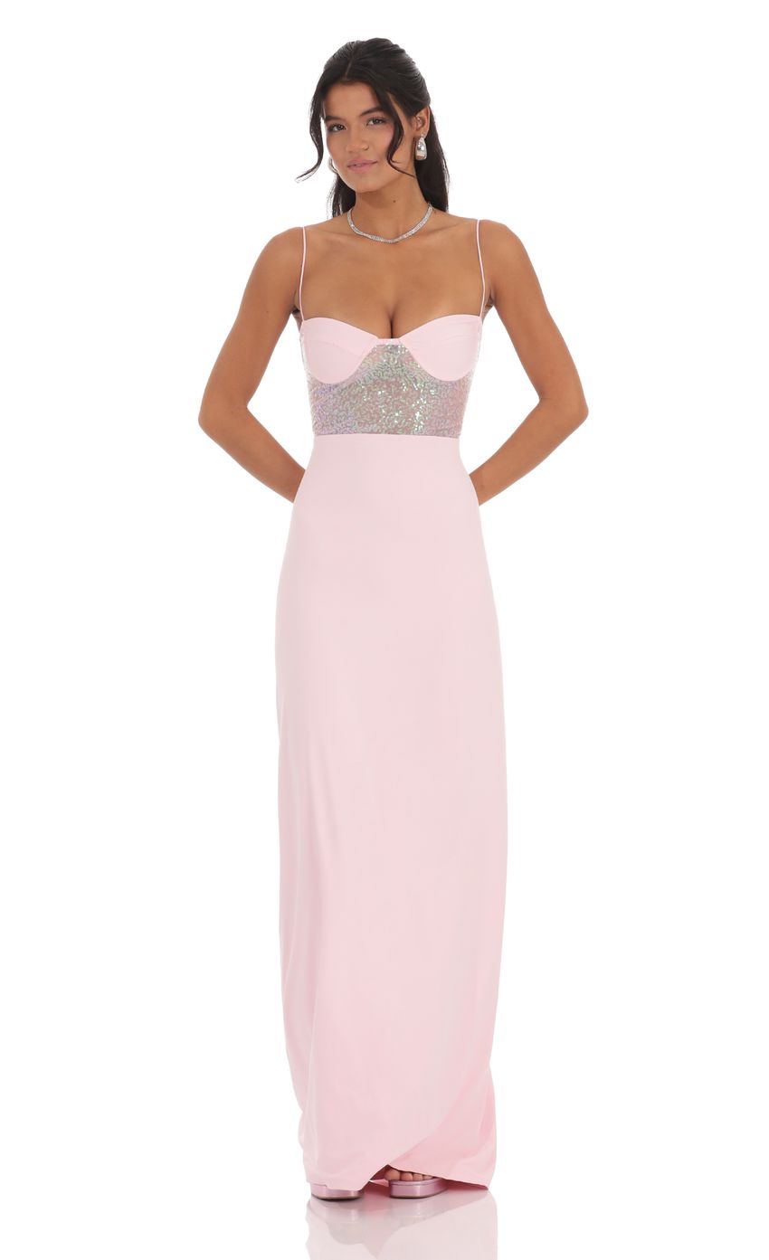Sequin Cutout Maxi Dress in Pink