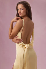Premium Satin Draped Bridesmaid Dress in Butter Yellow