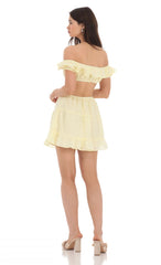 Dotted Off Shoulder Cutout Dress in Yellow