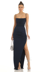 Rhinestone Strap Maxi Dress in Navy