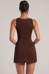 Square-Neck Top  in Chocolate Brown