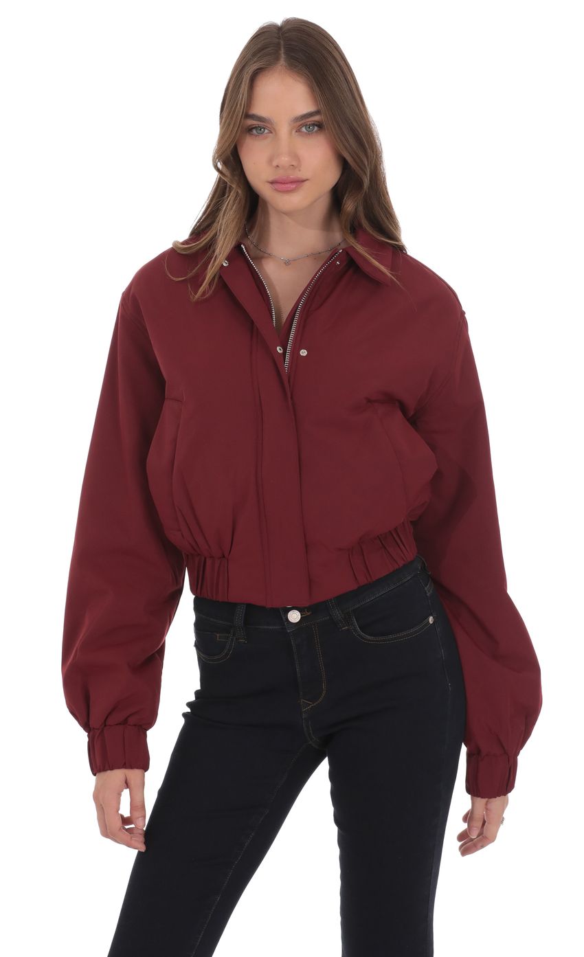 Collared Bomber Jacket in Burgundy