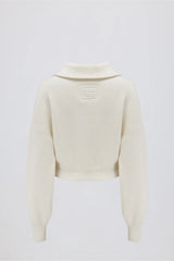 Ribbed Knit Zip-Up Cropped Sweatshirt in Ivory