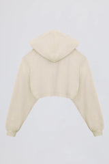 Brushed Jersey Hooded Cropped Shrug in Ecru
