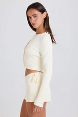 Ribbed Knit Button Cardigan in Cream