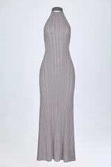 Backless Halterneck Maxi Dress in Silver