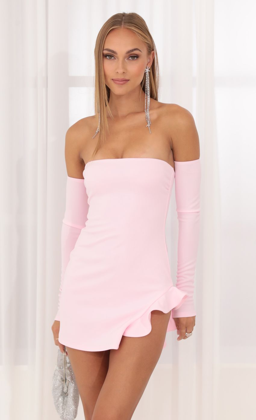 Scuba Ruffle Dress in Pink